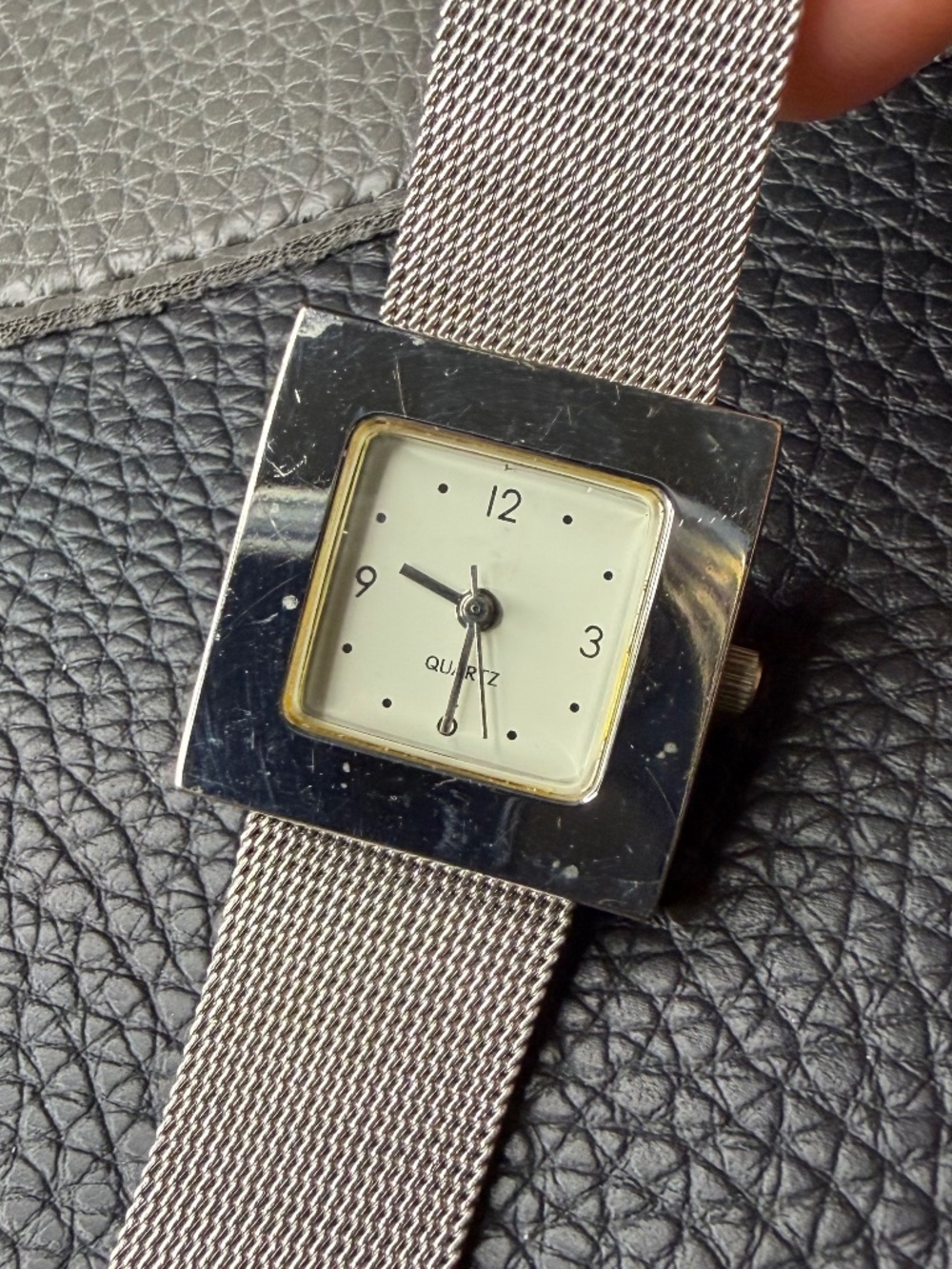 Vintage Yves Rocher Steel Mesh Silver Tone Band Square Face Watch 8"